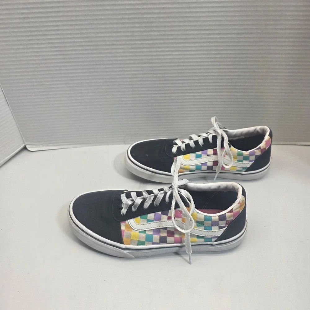 Vans‎ Old Skool Rainbow Checkerboard Black Sneakers Skate US Missy 6.0 500714